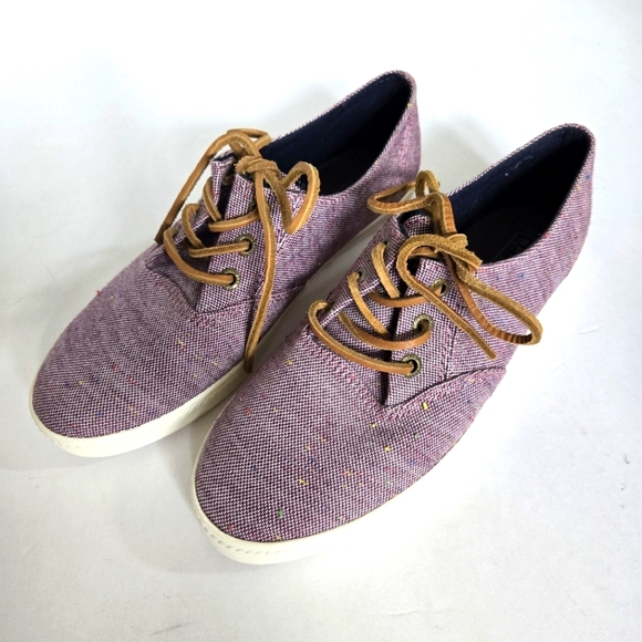 Sperry top sider pink colorful canvas leather st4ings like new sz 8 - Picture 1 of 6